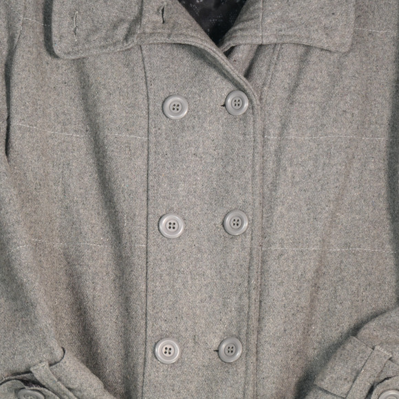 Burton Pea Coat Jacket Womens Large Gray Wool Blend Double Breasted Pockets - Picture 3 of 9